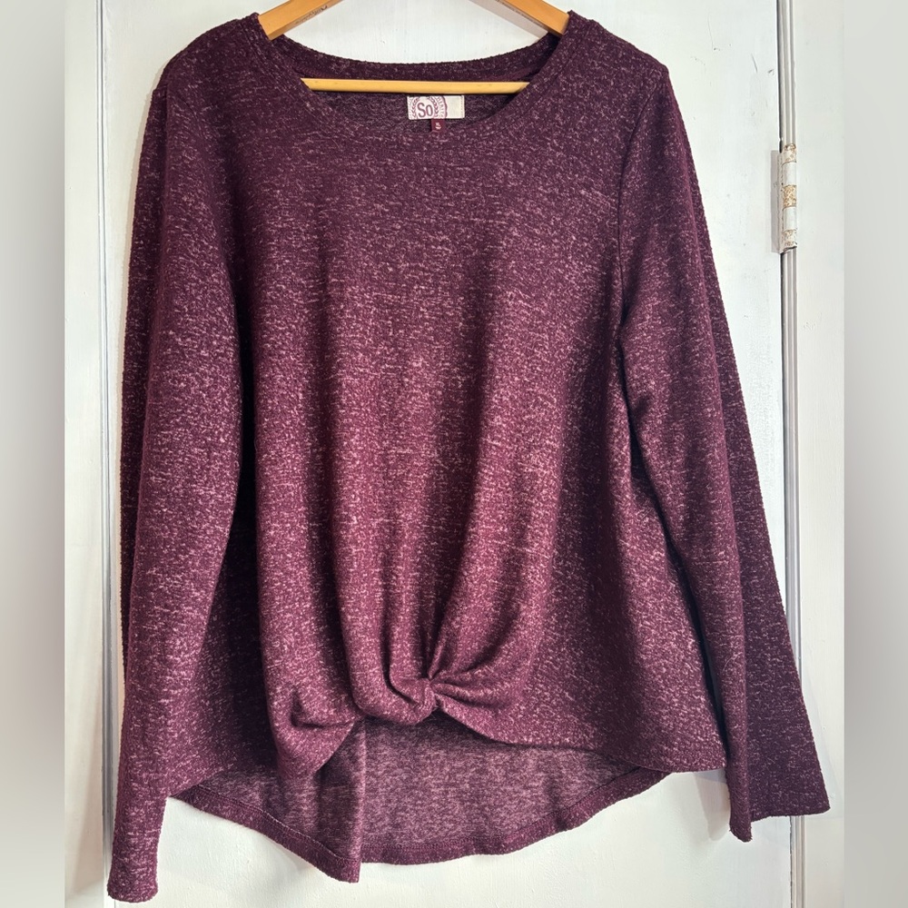 SO Women's Burgundy Long Sleeve Knotted Top